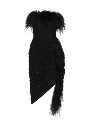 Feather Crystal Sash Dress