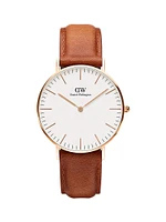 Classic Durham Stainless Steel & Leather Strap Watch/36MM