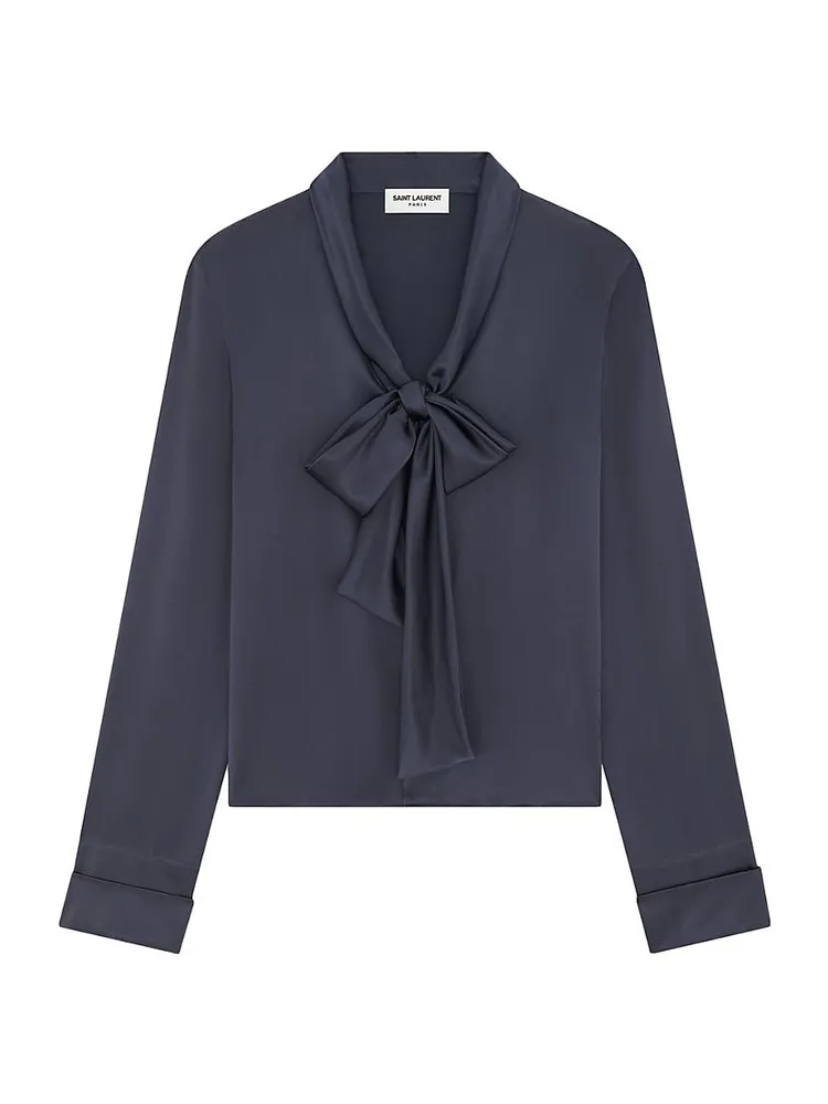 Lavallière-Neck Shirt Silk Satin