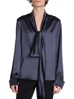 Lavallière-Neck Shirt Silk Satin