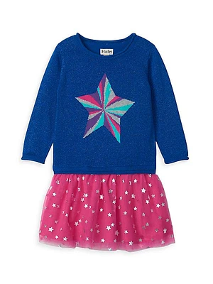 Little Girl's & Girl's Star Power Tulle Drop-Waist Dress