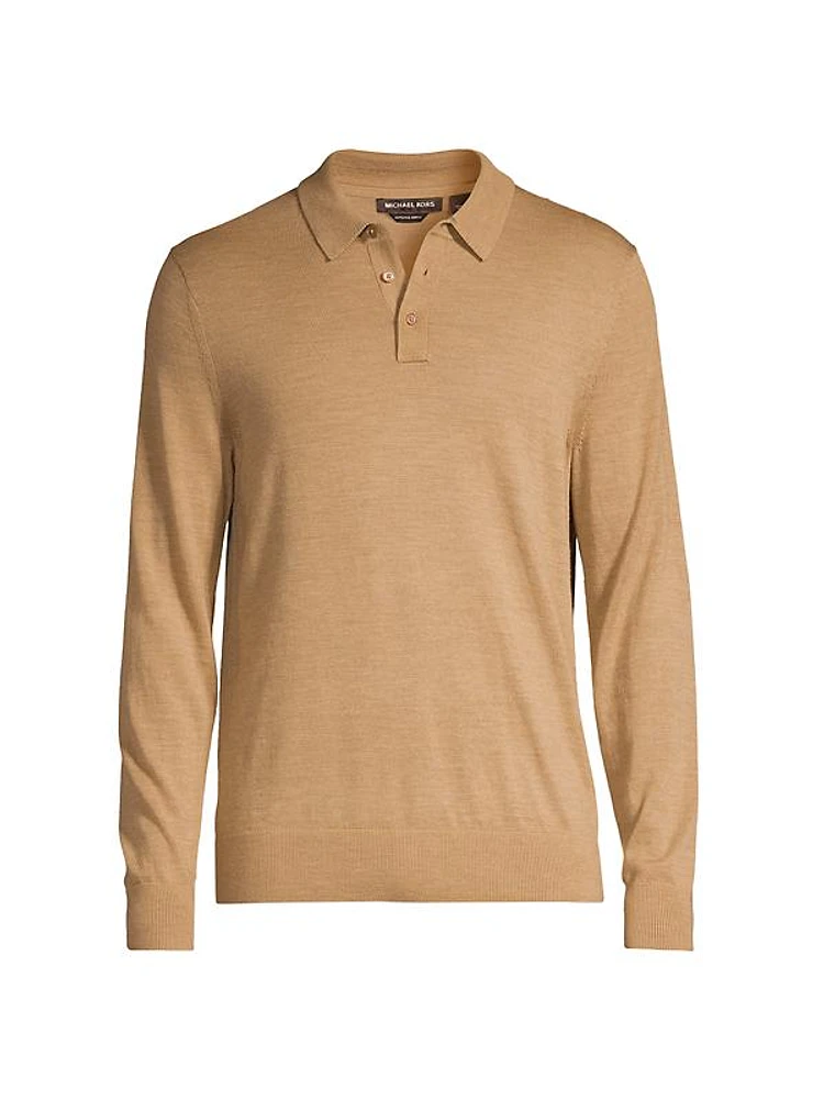 Wool Long-Sleeve Polo Shirt