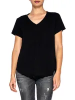 Short Sleeve V-Neck Raw Hem T-Shirt