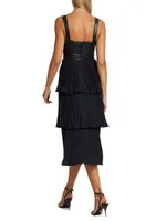 Ozzy Faux Leather & Crêpe De Chine Midi-Dress