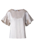 Wing-Sleeve Metallic Canvas Blouse