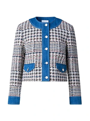 Houndstooth Cotton-Blend Crop Jacket