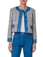 Houndstooth Cotton-Blend Crop Jacket