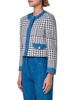 Houndstooth Cotton-Blend Crop Jacket