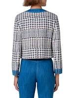 Houndstooth Cotton-Blend Crop Jacket