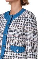 Houndstooth Cotton-Blend Crop Jacket