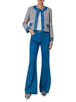 Houndstooth Cotton-Blend Crop Jacket