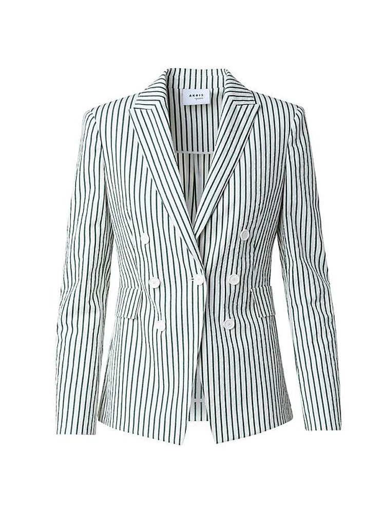 Seersucker Striped Cotton-Blend Blazer