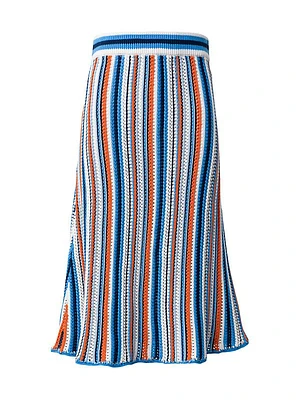 Stripe Crochet Cotton Midi-Skirt