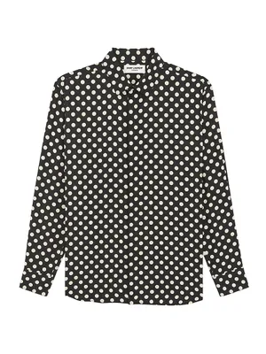 Yves Collar Shirt Matte And Shiny Dotted Silk