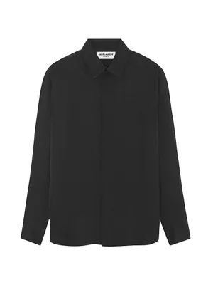 Yves Collar Shirt Matte And Shiny Shagreen Silk