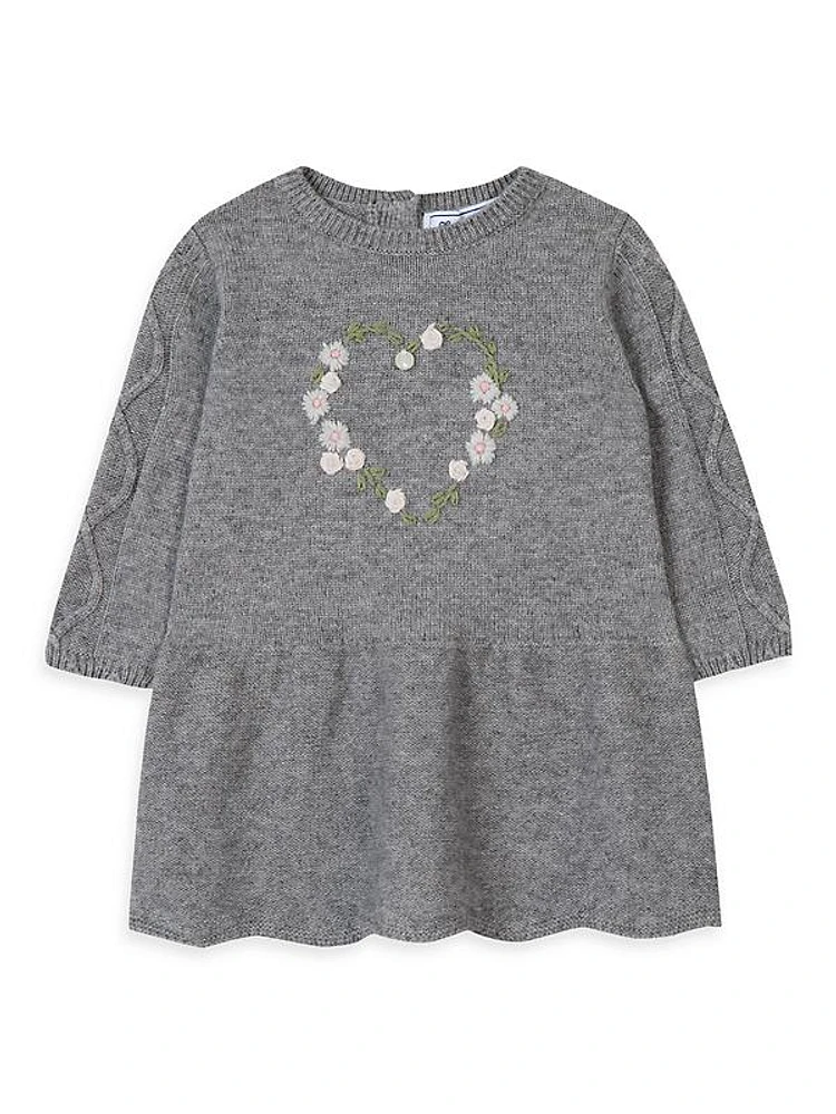 Baby Girl's & Little Girl's Floral Embroidery Sweater Dress