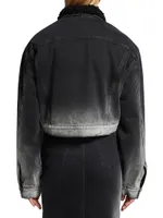Gina Denim Teddy-Collar Cropped Jacket