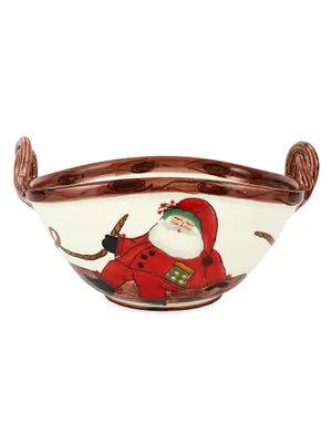 Old St. Nick Large Handled Oval Bowl with Sleigh
