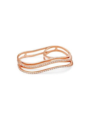 Coup De Coeur 18K Rose Gold & 0.64 TCW Wavy Double-Finger Ring