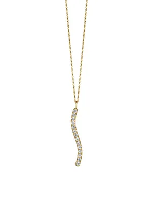Coup De Coeur 14K Yellow Gold & 0.89 TCW Diamond Vertical Wavy Bar Pendant Necklace