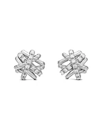 Crossover Stud Earrings in Sterling Silver with Diamonds, 11mm