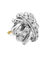 Crossover Stud Earrings in Sterling Silver with Diamonds, 11mm