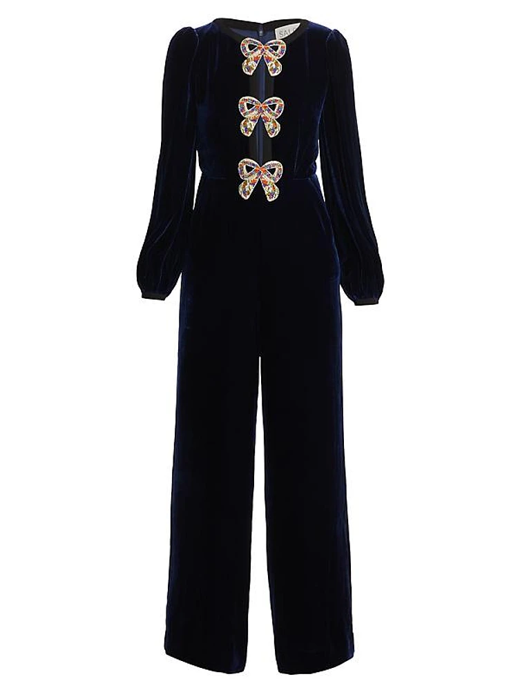 Camille Bows Velvet Jumpsuit