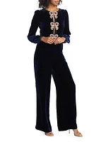 Camille Bows Velvet Jumpsuit