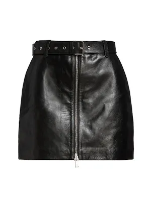 Ana Leather Belted Miniskirt
