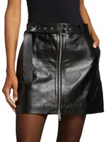Ana Leather Belted Miniskirt