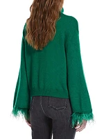 Feather-Cuff Turtleneck Sweater