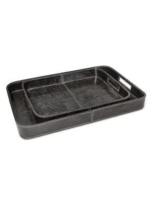Derby Rectangle Leather Tray 2-Piece Set