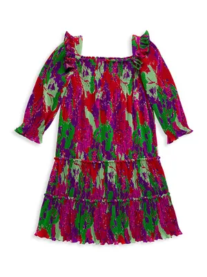 Little Girl's & Floral Pleated Ruffle-Trim Dress