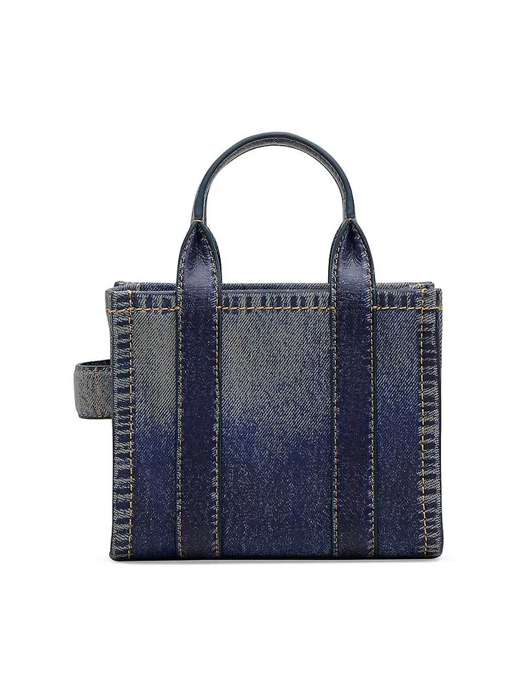 The Micro Denim-Printed Leather Tote Bag