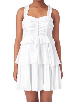 Corset Ruched Tiered Mini Dress