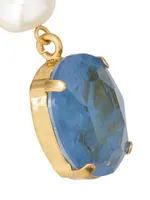 Blue Lagoon Goldtone, Cubic Zirconia, Mother-Of-Pearl & Glass Stone Drop Earrings