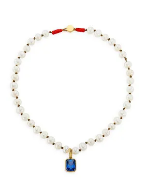 Yeah, But In Blue Blue Lagoon Cultured Freshwater Pearl & Glass Crystal Pendant Necklace