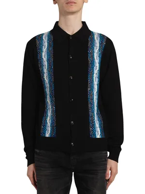 Crystal-Embellished Wool Cable-Knit Polo Shirt