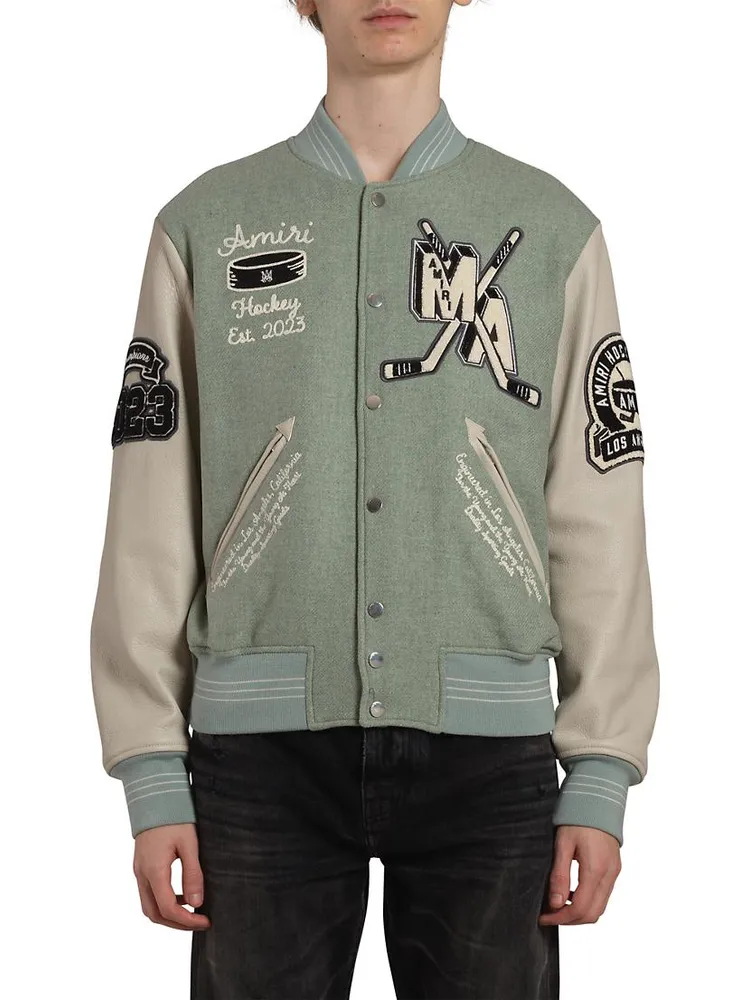 Wool-Blend Patch Varsity Bomber Jacket