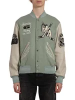 Wool-Blend Patch Varsity Bomber Jacket