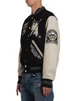 Wool-Blend Patch Varsity Bomber Jacket