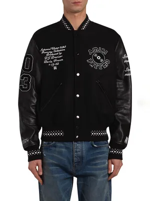 Wool-Blend Patch Varsity Bomber Jacket