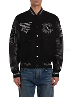 Wool-Blend Patch Varsity Bomber Jacket