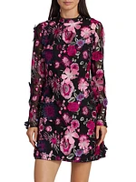 Long-Sleeve Floral-Embroidered Minidress