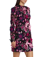 Long-Sleeve Floral-Embroidered Minidress