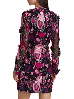 Long-Sleeve Floral-Embroidered Minidress