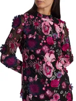 Long-Sleeve Floral-Embroidered Minidress