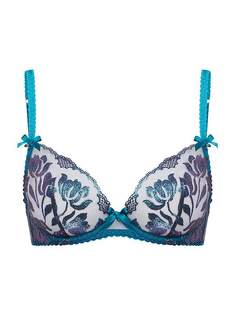 Floral-Embroidered Shimmer Bra