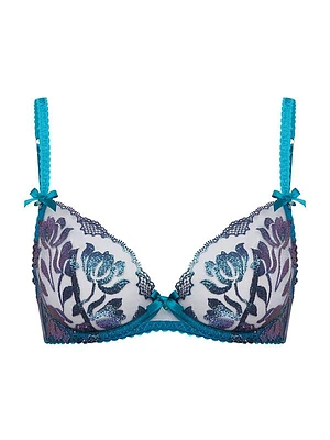 Floral-Embroidered Shimmer Bra