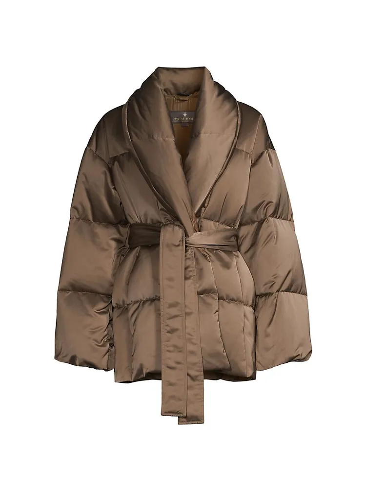 Priscilla Satin Tie-Waist Puffer Coat